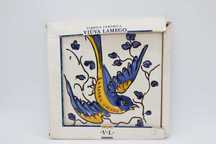 Azulejo Produção Viúva Lamego Pássaro Amarelo e Azul com embalagem