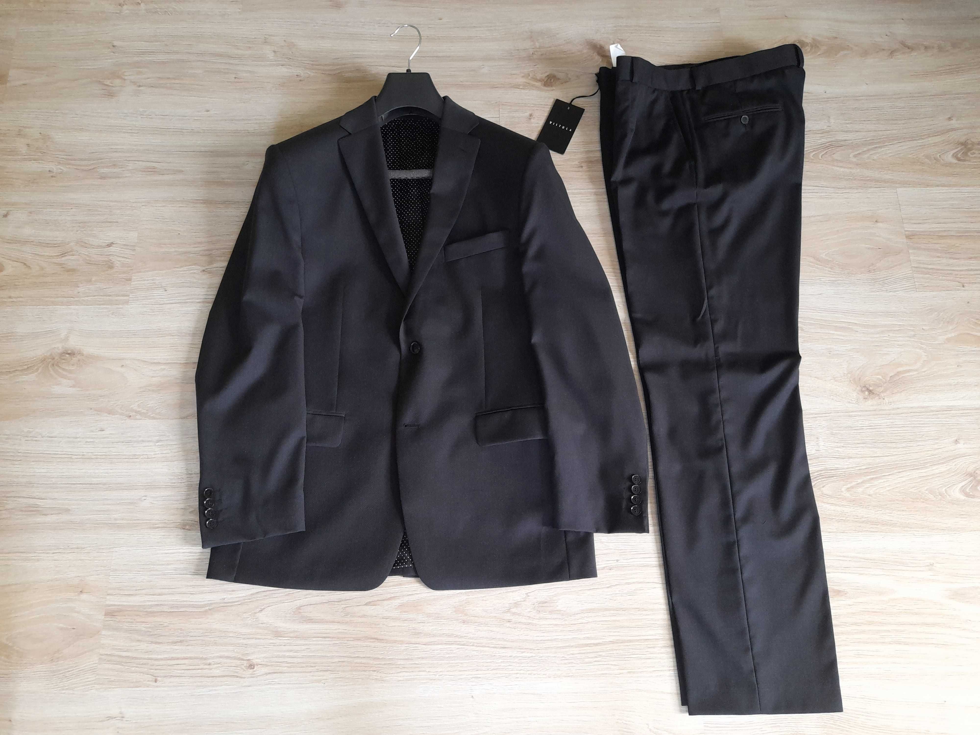 Grafitowy Garnitur Vistula Wełna Super 120's roz 182/104/90 L Slim