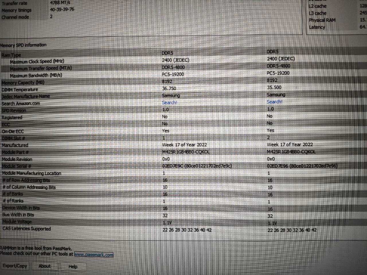 Оперативна пам'ять для ноутбука 16 гб. DDR5 Samsung 2x8gb 4800 mHz