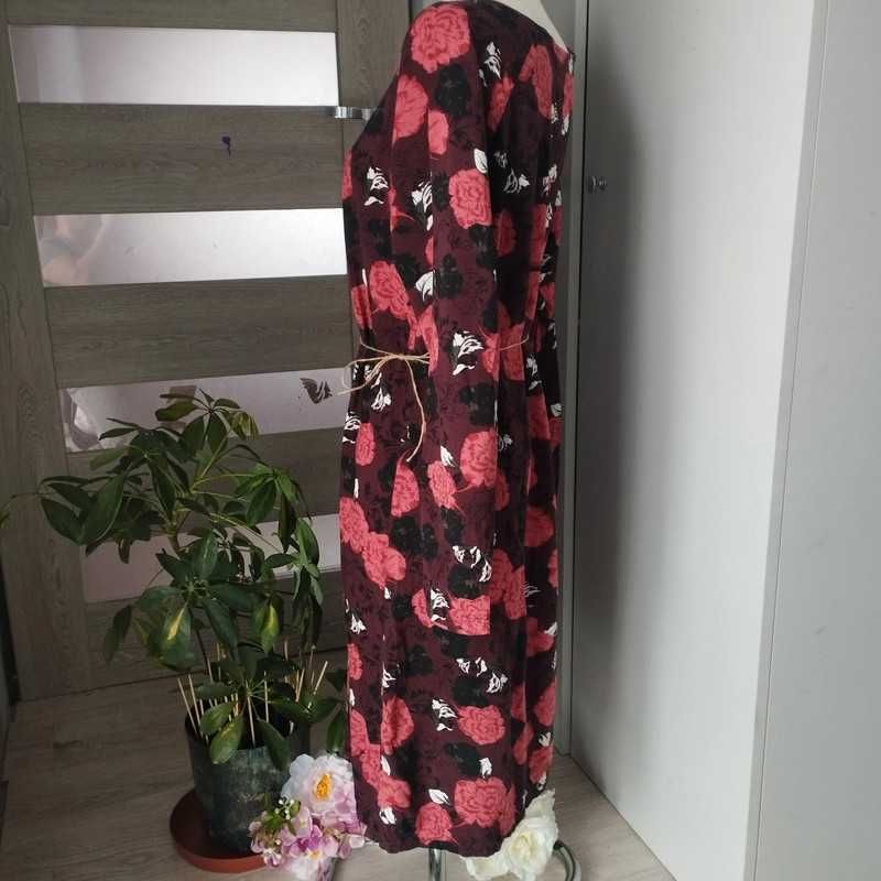 Sukienka ICHI XL ,100% wiskoza, kwiatowy wzór, długi rękaw – kobieca,
