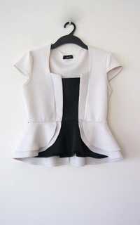 biala elegancka bluzka z baskinka bialo czarna 36 S 38 M 40 L falbana