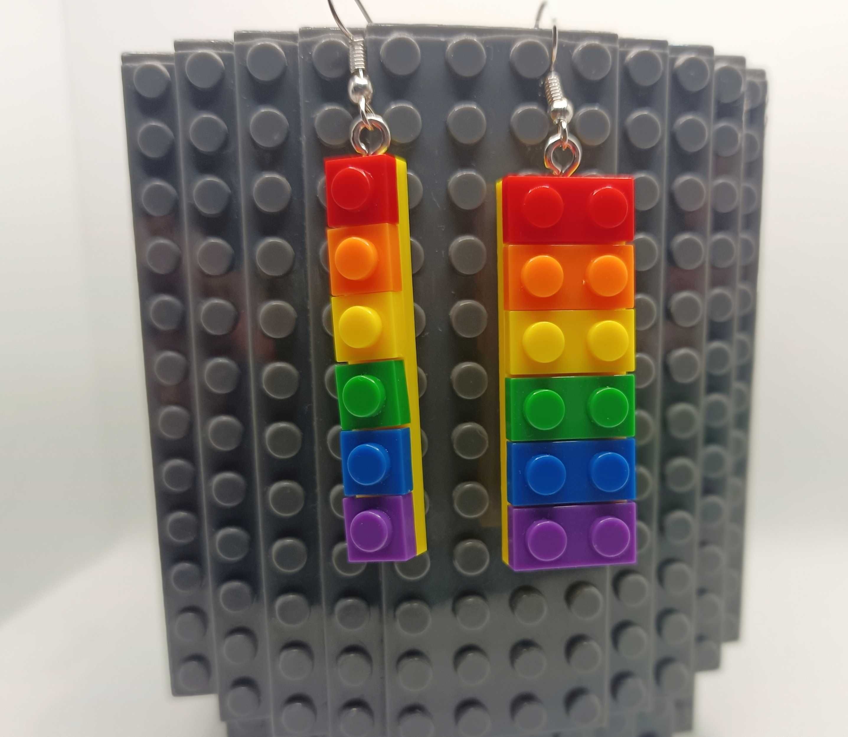 Kolczyki asymetryczne hand-made typu Lego - tęcza