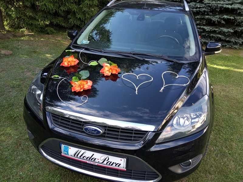 *DS149 Ślubna dekoracja na samochód z pomarańczowymi kwiatami, sercami