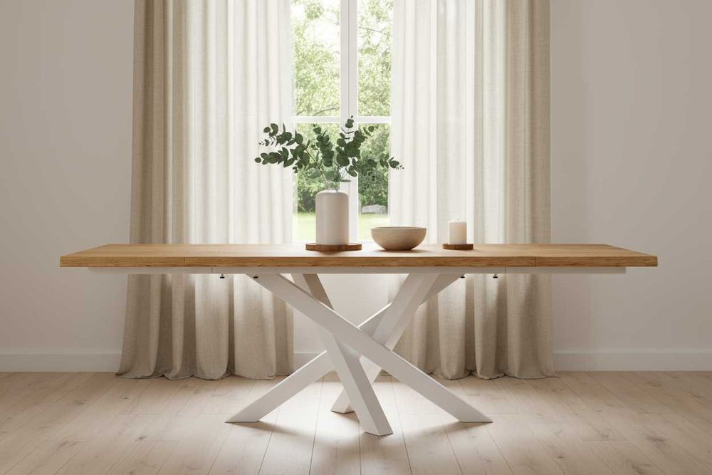 Stół dębowy BIG FAMILY | rozkładany z dostawkami | Lite drewno dębowe