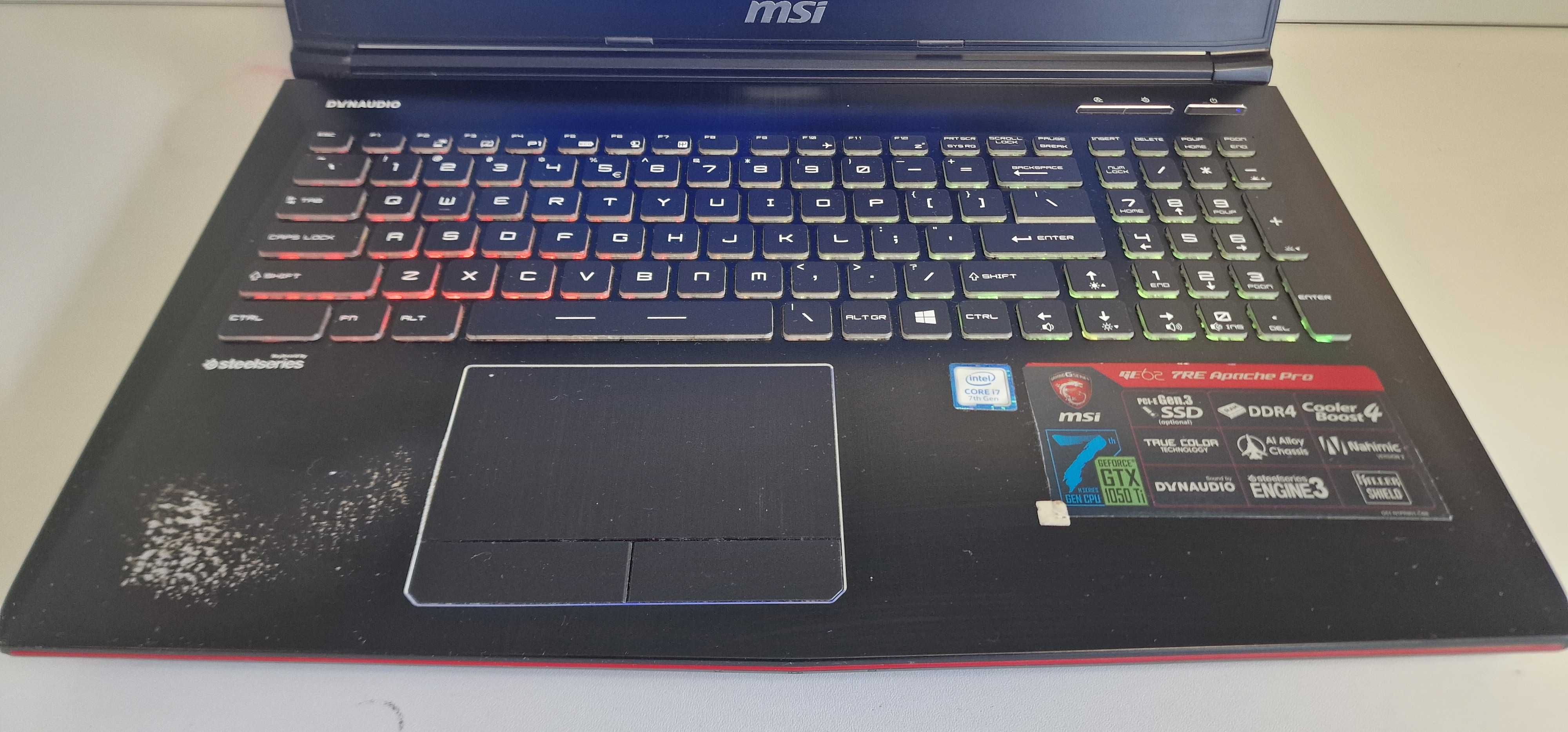 MSI GE62 7RE i7-7700 / 16GB / SSD+HDD / GTX1050Ti 4GB FV GW