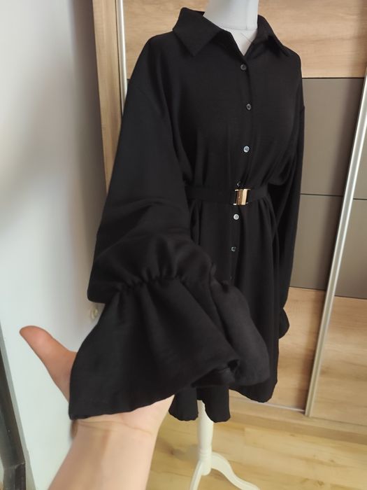 Czarna sukienka koszulowa/ koszula r.48