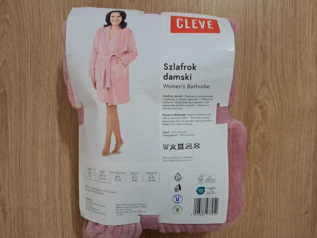 Szlafrok damski CLEVE L/XL różowy nowy