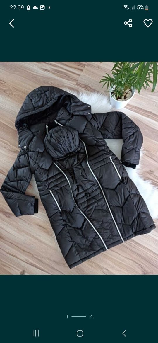 Nowy Płaszcz czarny ciążowy kurtka ciążowa zimowa ze wstawką 34/36 xs