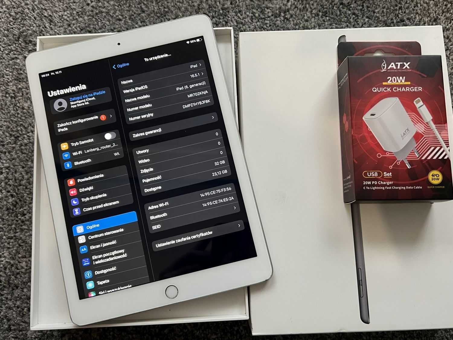 Tablet Apple iPad 9.7" 6 Gen  2018 32GB WIFI SILVER SREBRNY Pencil