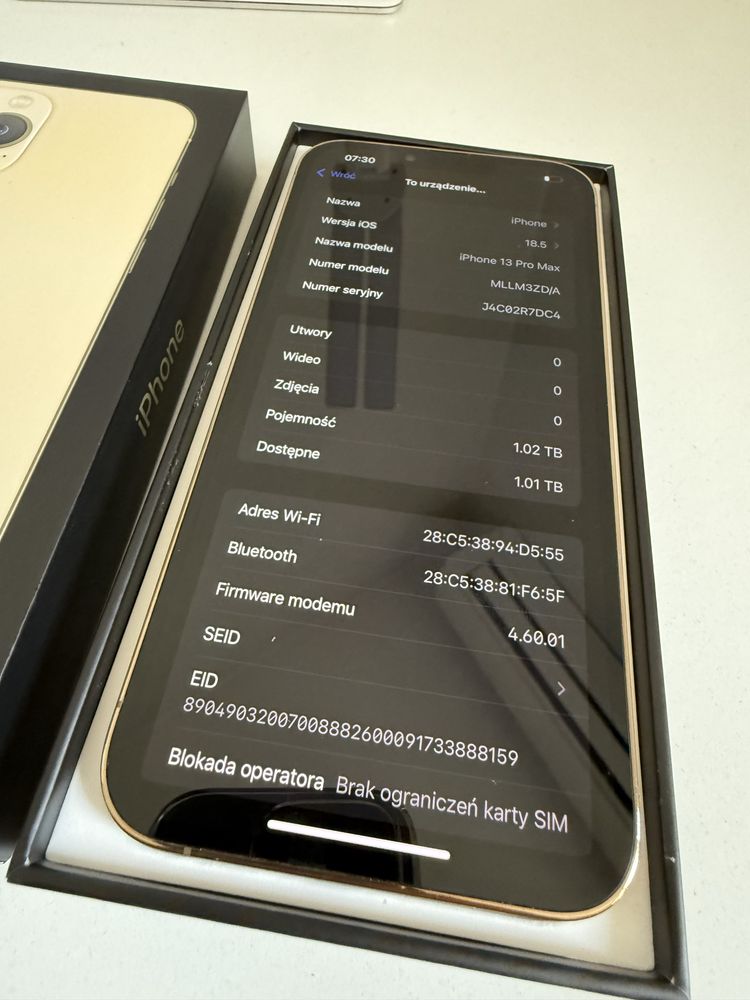 iPhone 13 Pro Max 1TB Gold Idealny Bateria 100%