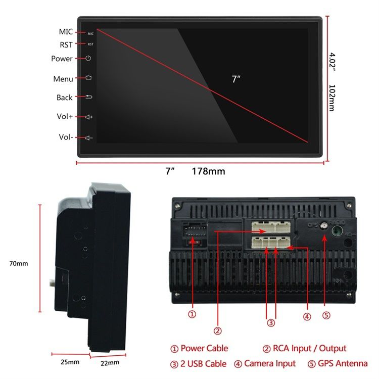 Rádio 2din de 7" android 9 gps wifi usb NOVO