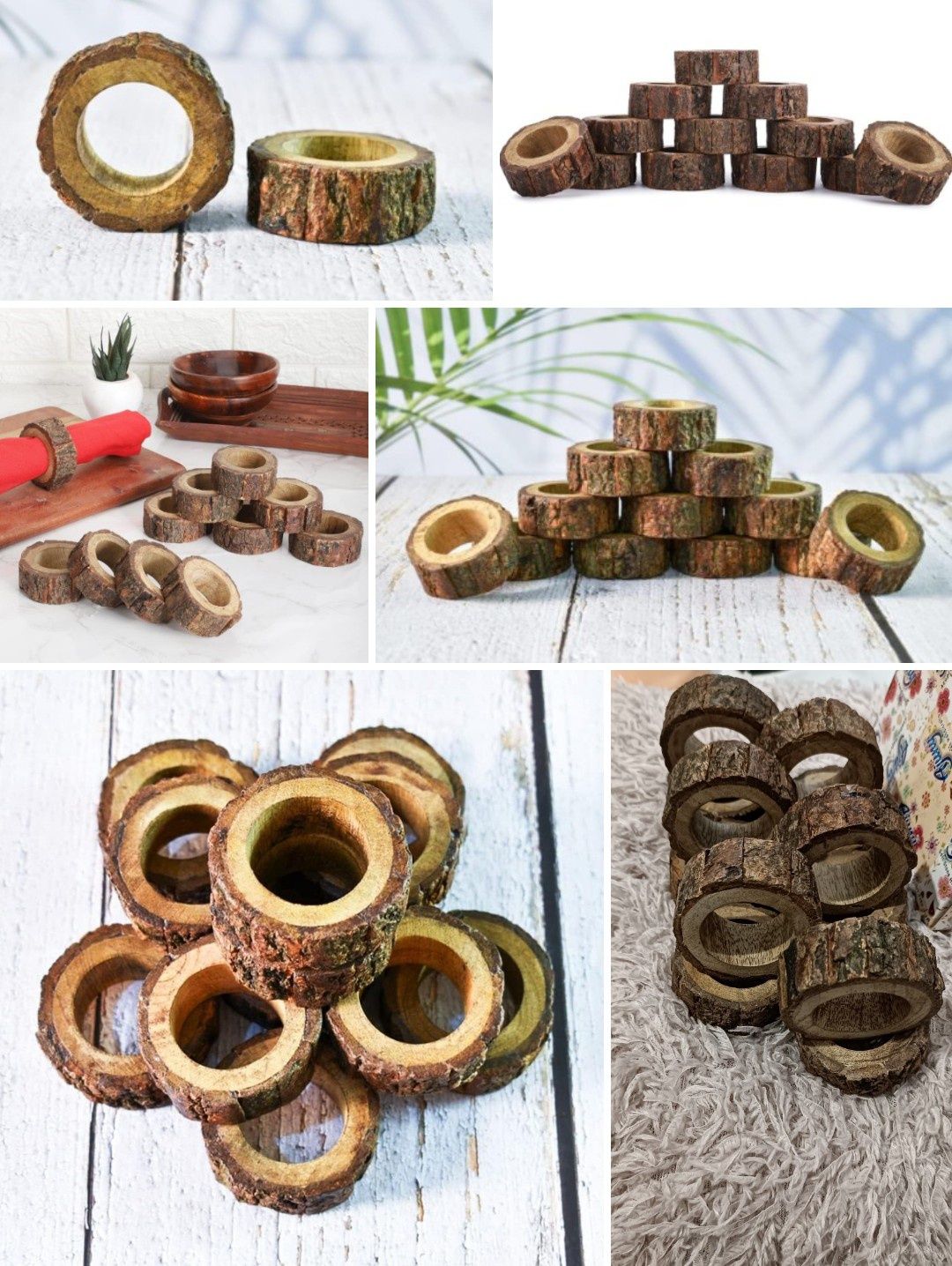 Ajuny Ręcznie wykonany zestaw 12 drewnianych dekoracyjnych pierścieni