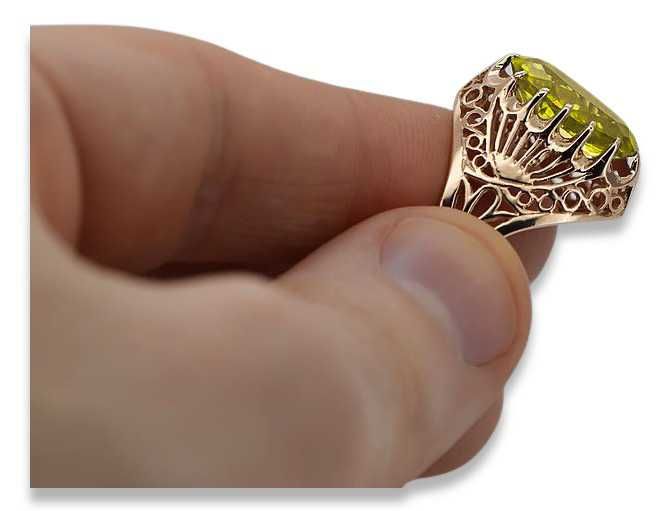Pierścionek z różowego czerwonego złota 14k 585 z Peridotem vrc020 P