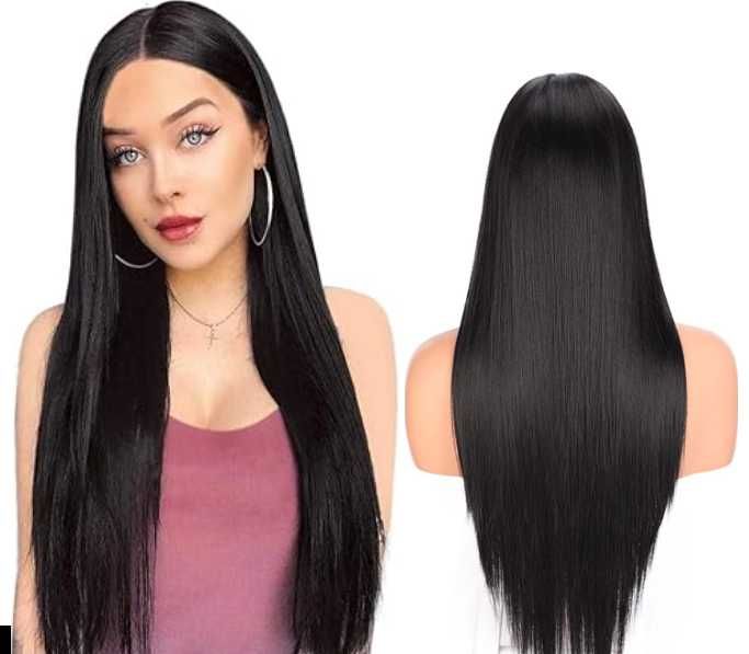 Peruka damska długie czarne włosy realistyczna 65 cm rozmiar uni