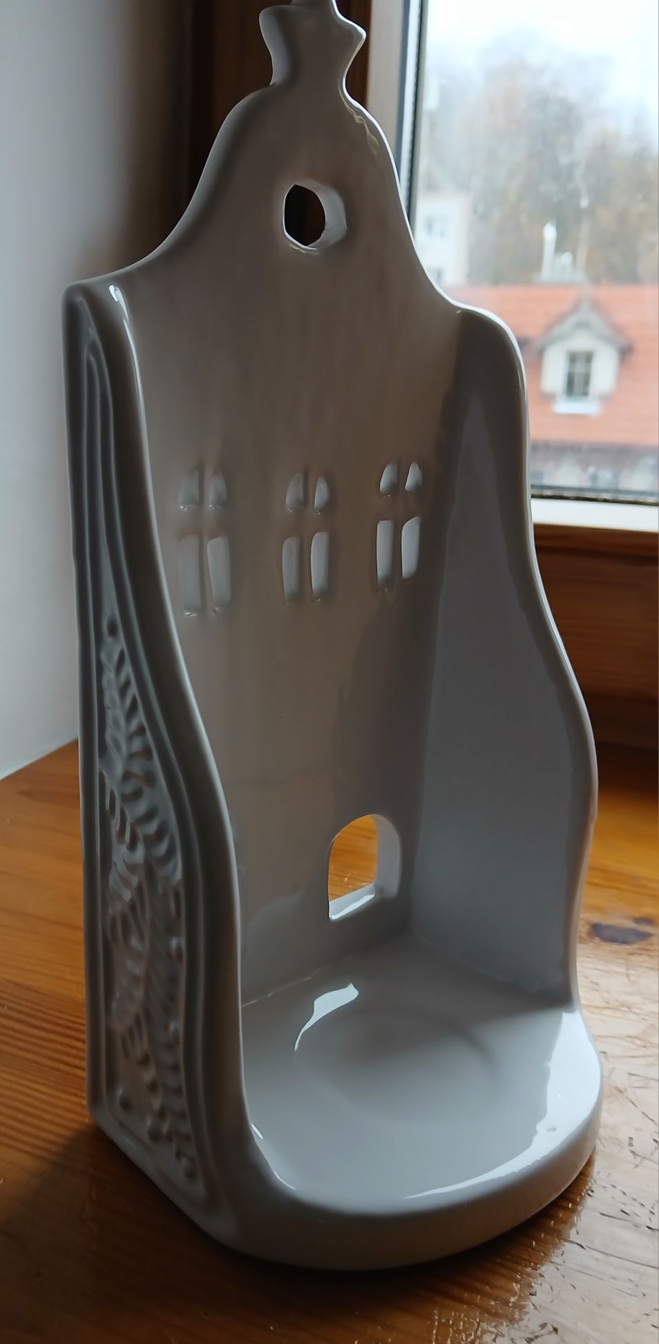 Świecznik kamieniczka, domek ceramiczny, święta.