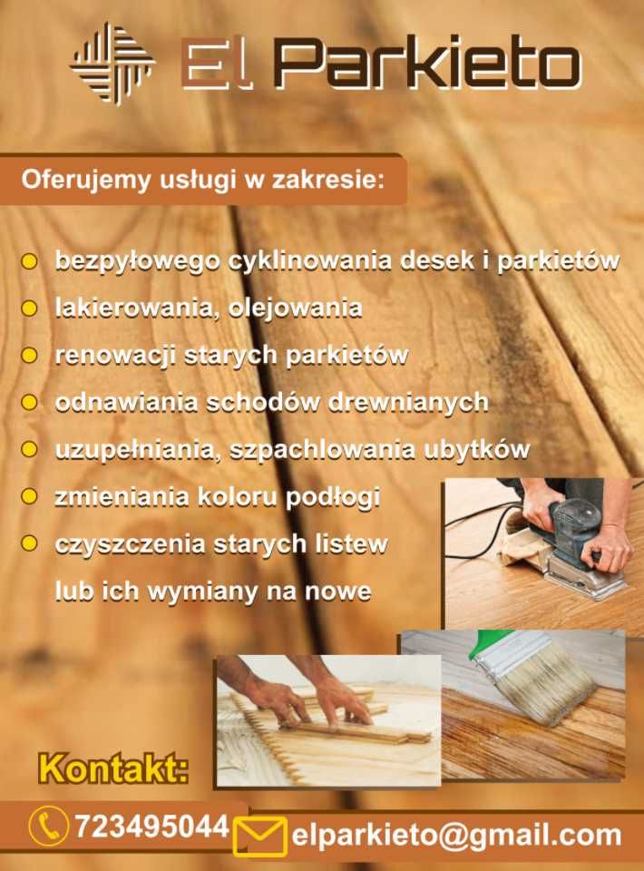 Cyklinowanie parkietu, desek, podlog odnawianie starych schodow Poznań