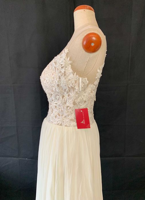 Rustykalna suknia ślubna ivory z kwiatami 3d nowa 40 L na wesele boho