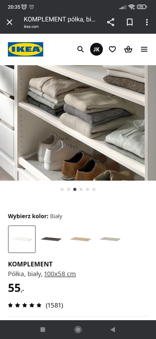 IKEA półka komplement 100x58 biała 2 szt.