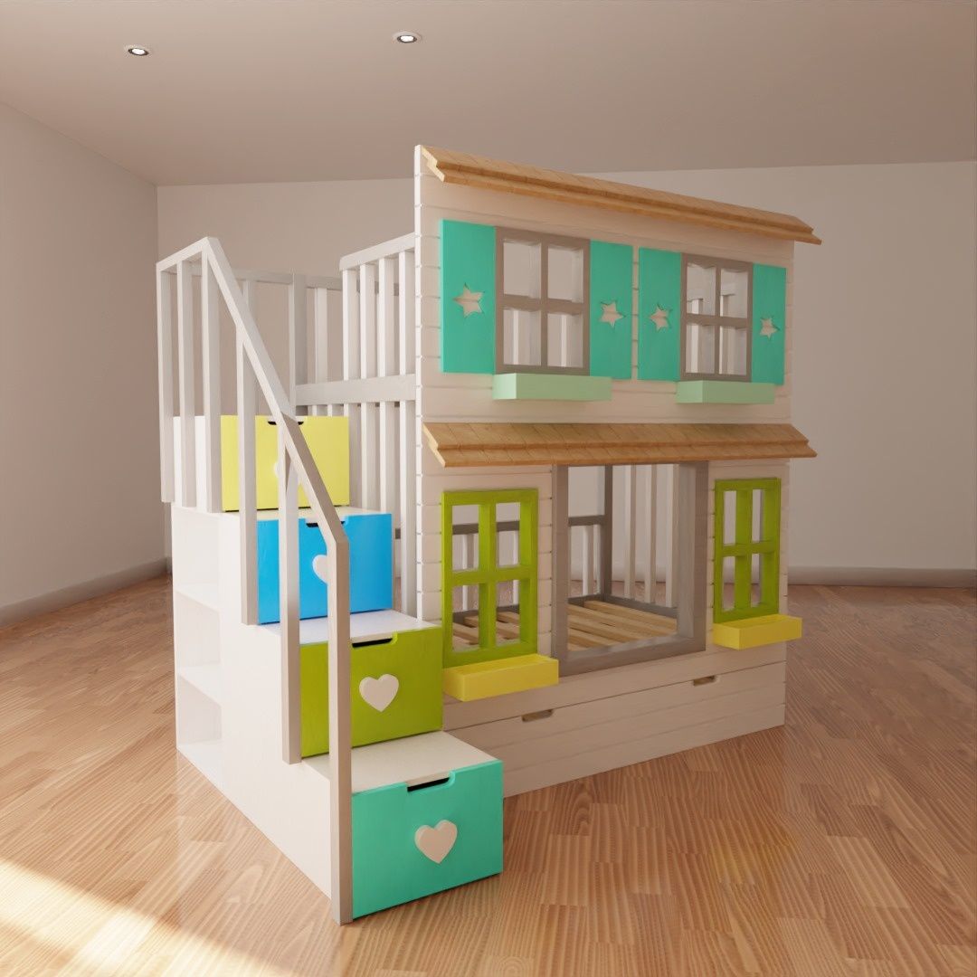 Łóżeczko łóżko piętrowe domek dla dzieci drewniane