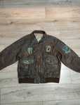 Vintage military leather jacket bomber flight flying aviator patches