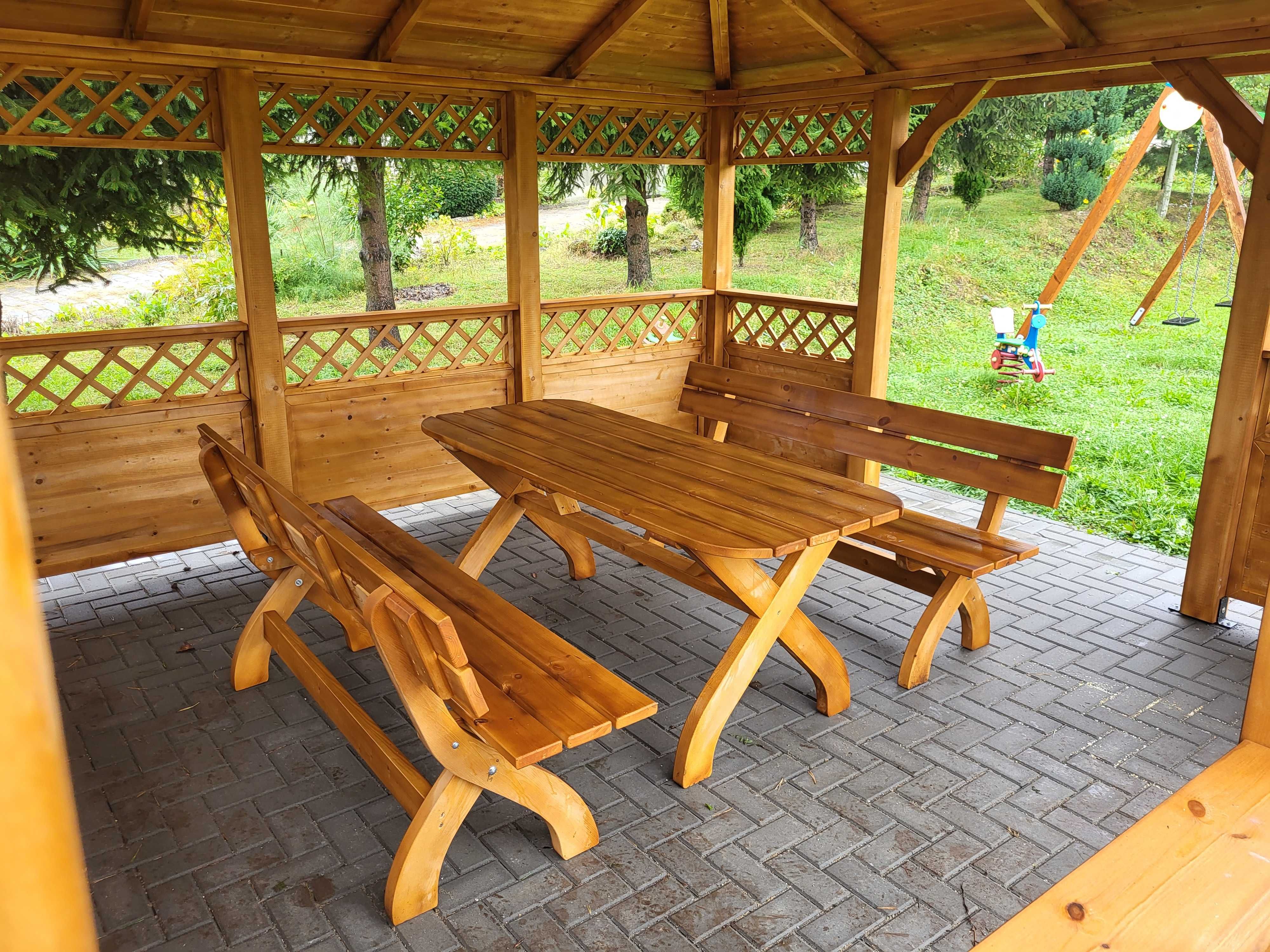 Stół ogrodowy drewniany + ławki. Komplet. SZYBKA realizacja