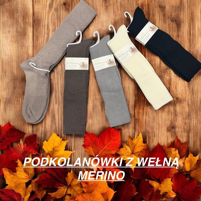 Podkolanówki z wełną Merino
