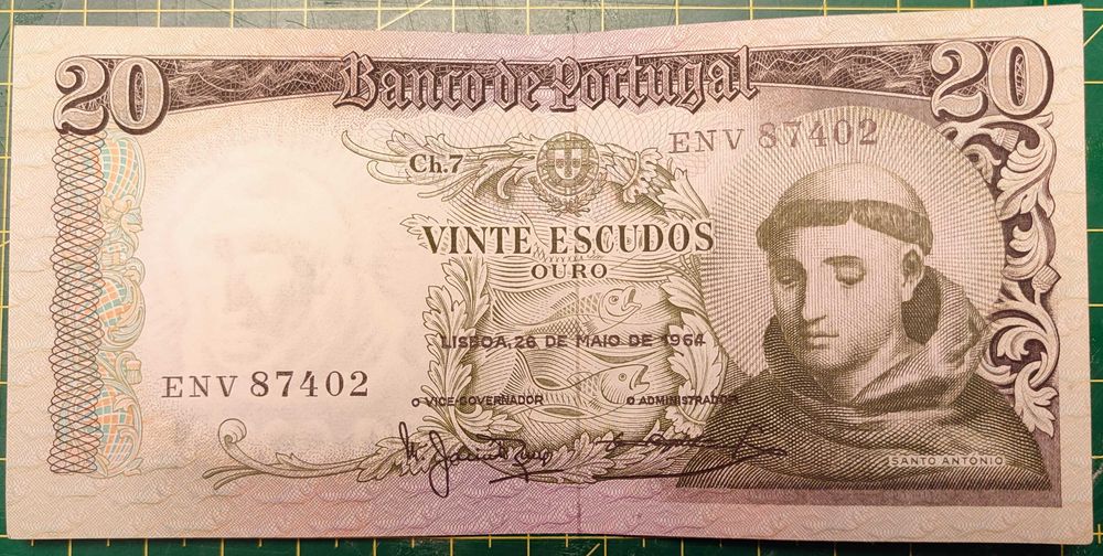 Notas Portugal 20$00 escudos Santo Antonio 1964