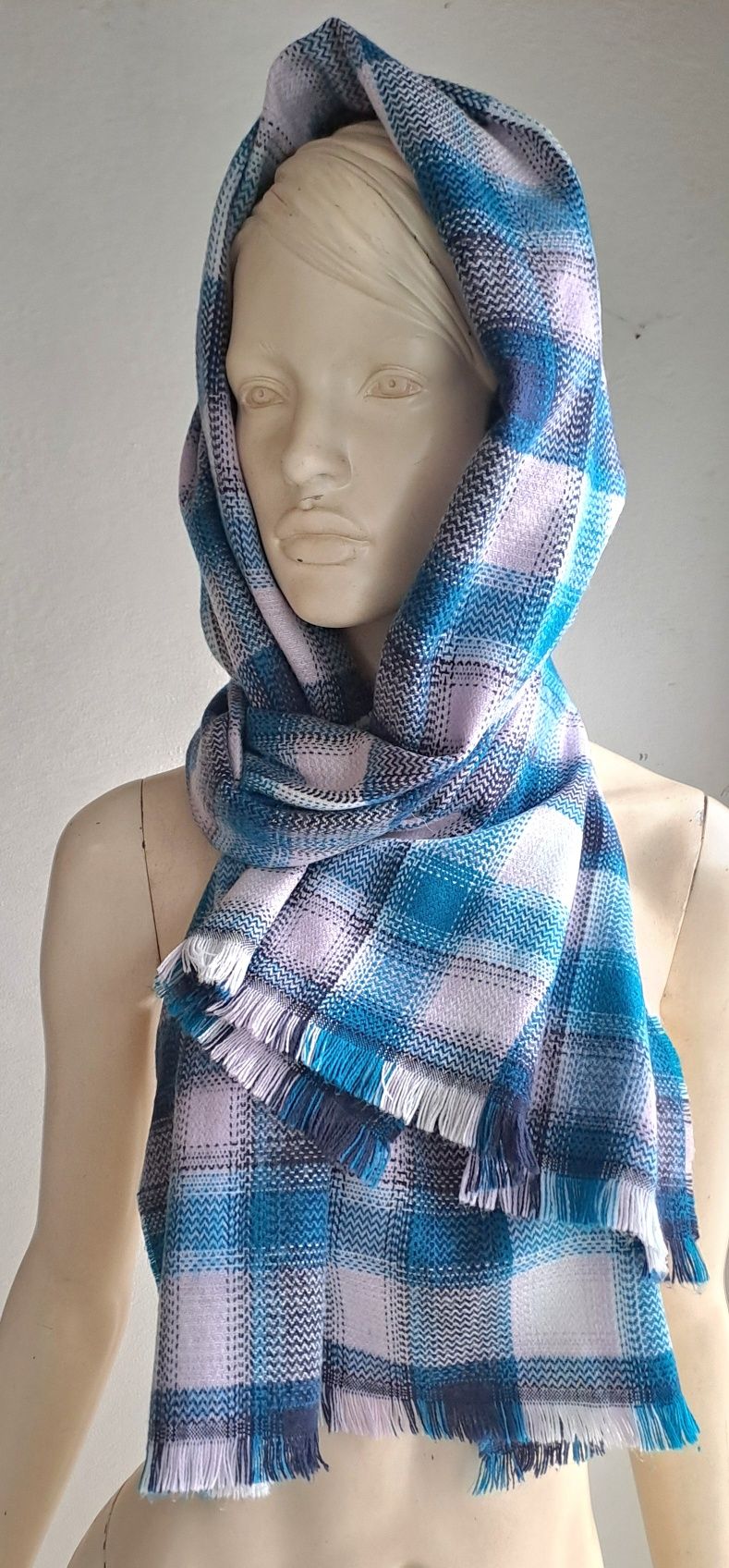 Echarpe/ cachecol turquesa/ branco nova