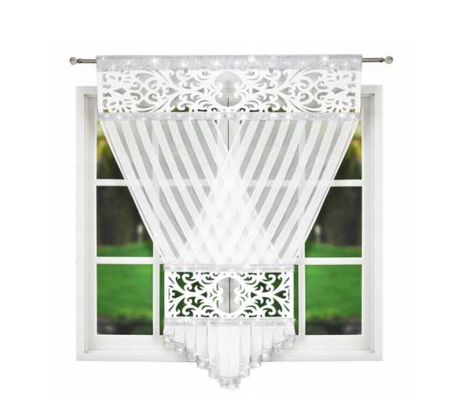 Firana gotowa 120x160 woal, panel ażurowy, cyrkonie – biała