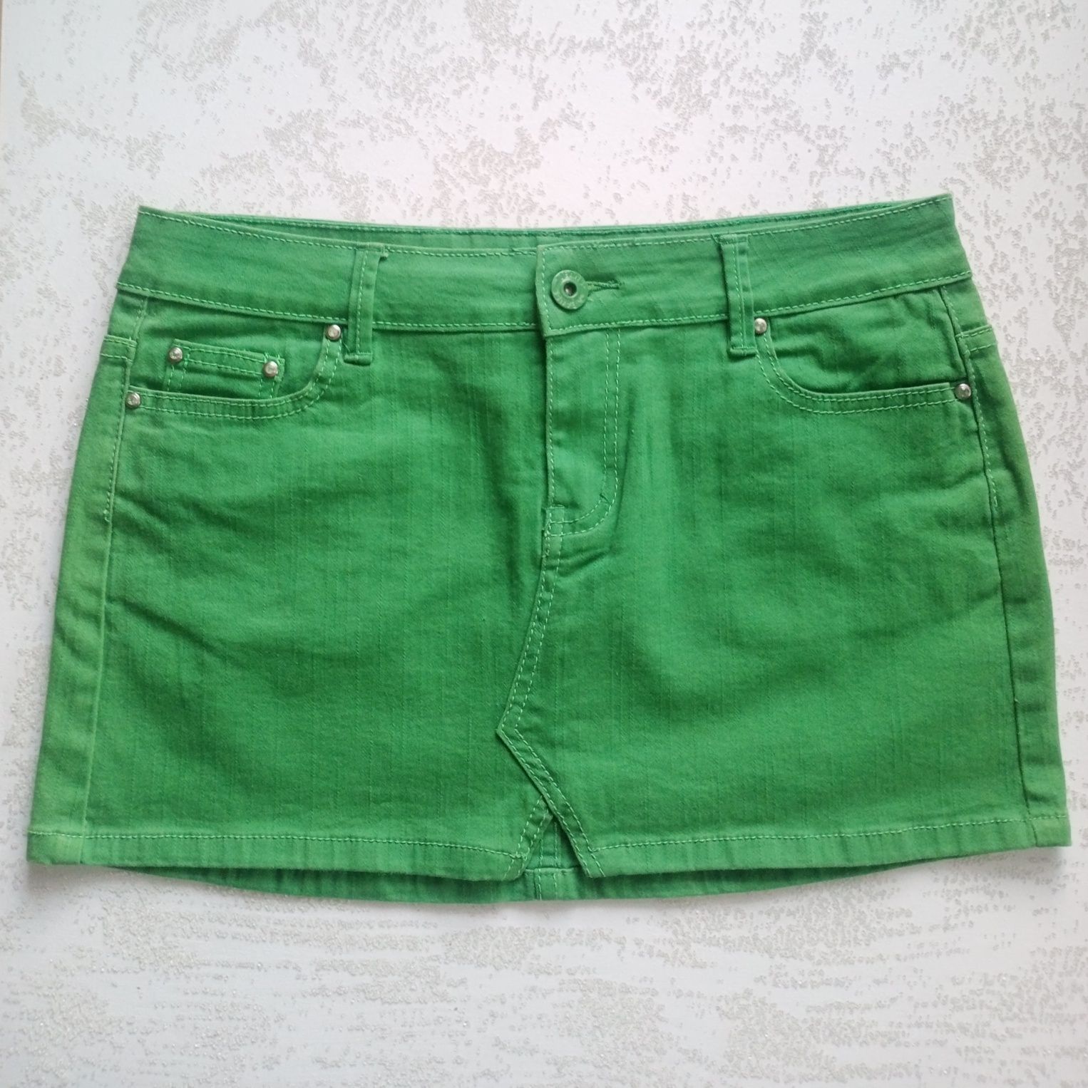 Mini, jeansowa spódniczka, 97 % bawełna, kolor zielony Place du Jour
