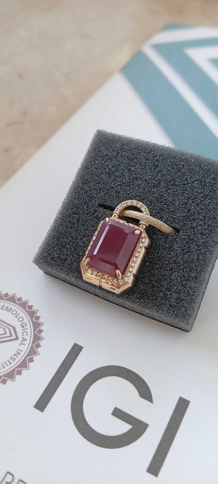 Zawieszka Wisiorek 6,31 ct naturalny rubin IGI, złoto 14K, diamenty