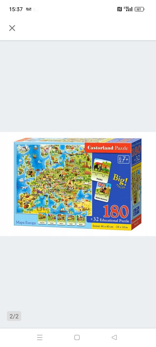 Puzzle 180 el. Mapa Europy Castorland