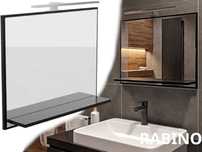 Lustro LED czarne mat 60x50 z półką kinkiet 4000K łazienkowe
