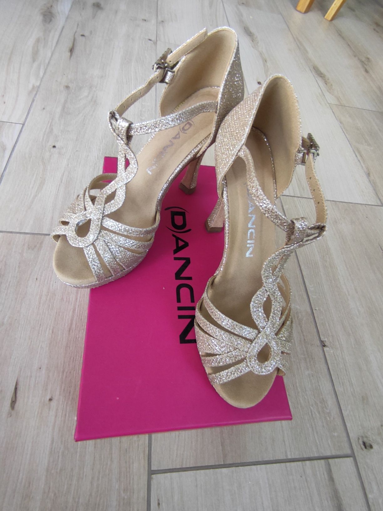 Dancin buty do tańca, szpilki, sandały złote, rozm.37