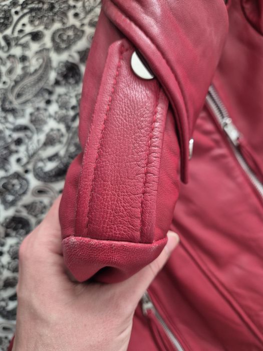 Kurtka skórzana Mango S czerwona