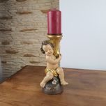 Świecznik putto anioł z XIX w. 35 cm drewno polichromia