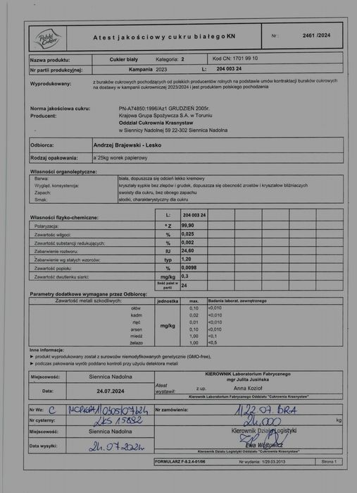 Cukier Polski 25 kg 2.6