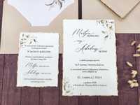 Zaproszenia ślubne Łańcut, Rzeszów, ręcznie rwany papier, złocone