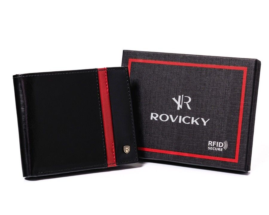 skórzany portfel męski na karty z ochroną rfid protect — rovicky