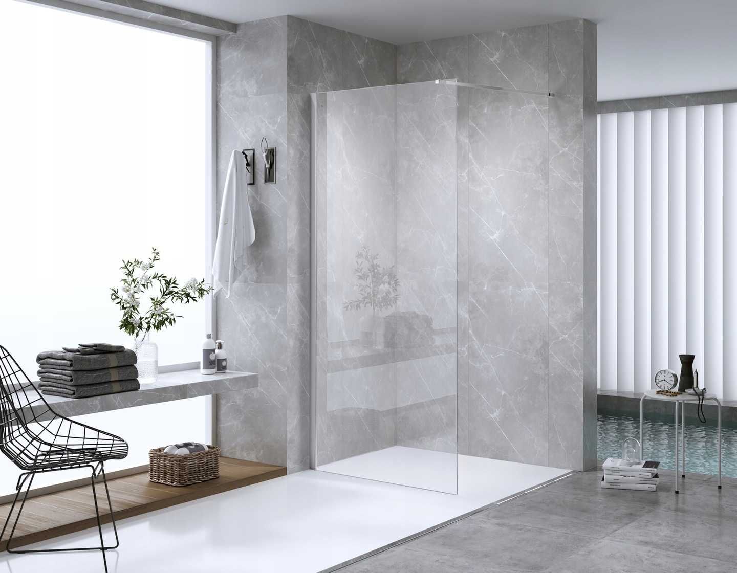 Nowa Ścianka Prysznicowa 100 CM, Grubość szkła 8mm POWŁOKA EASY CLEAN