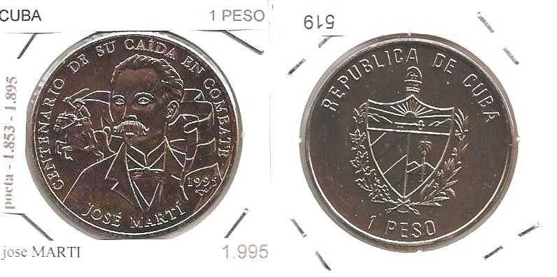 Cuba - - - 1 Peso - 1995 - - - Jose Marti - - - Moeda