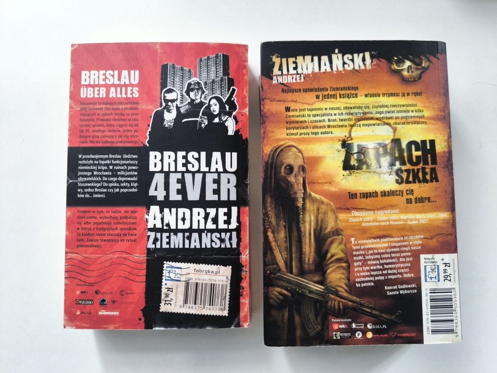 2 książki Andrzej Ziemiański Zapach szkła i Breslau Forever