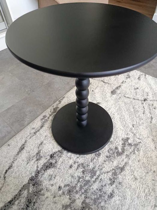 Mocny Stolik Okrągły Glam Czarny 39x46 cm Trwały Wytrzymały Salon Dom