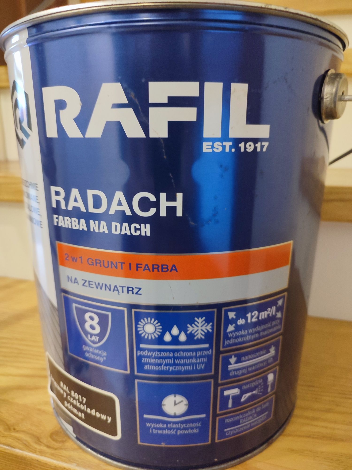 Farba na dach RAFIL Radach 10L Brązowy Czekoladowy RAL 8017 Półmat