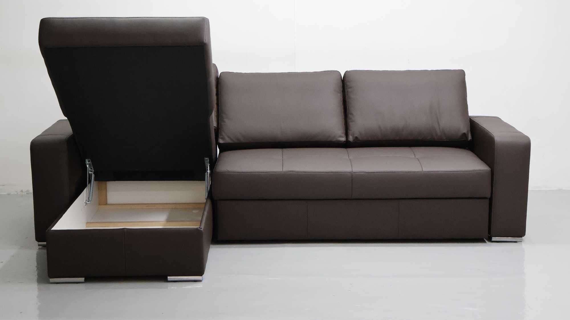 FLO brązowa skóra naturalna narożnik funkcja spania pojemnik sofa 1006