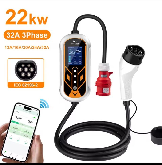 Зарядка для електрокара type 2 22kw 3 фази 32a