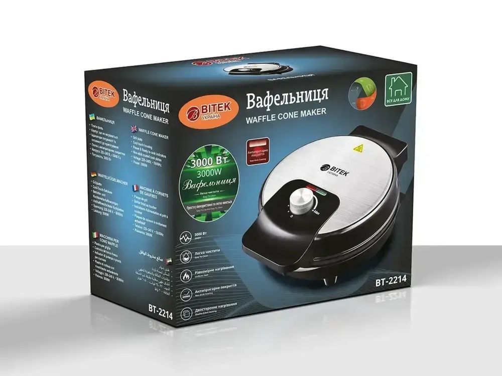 Електровафельниця BITEK BT-2214 220В 3000 Вт для вафель і трубочок