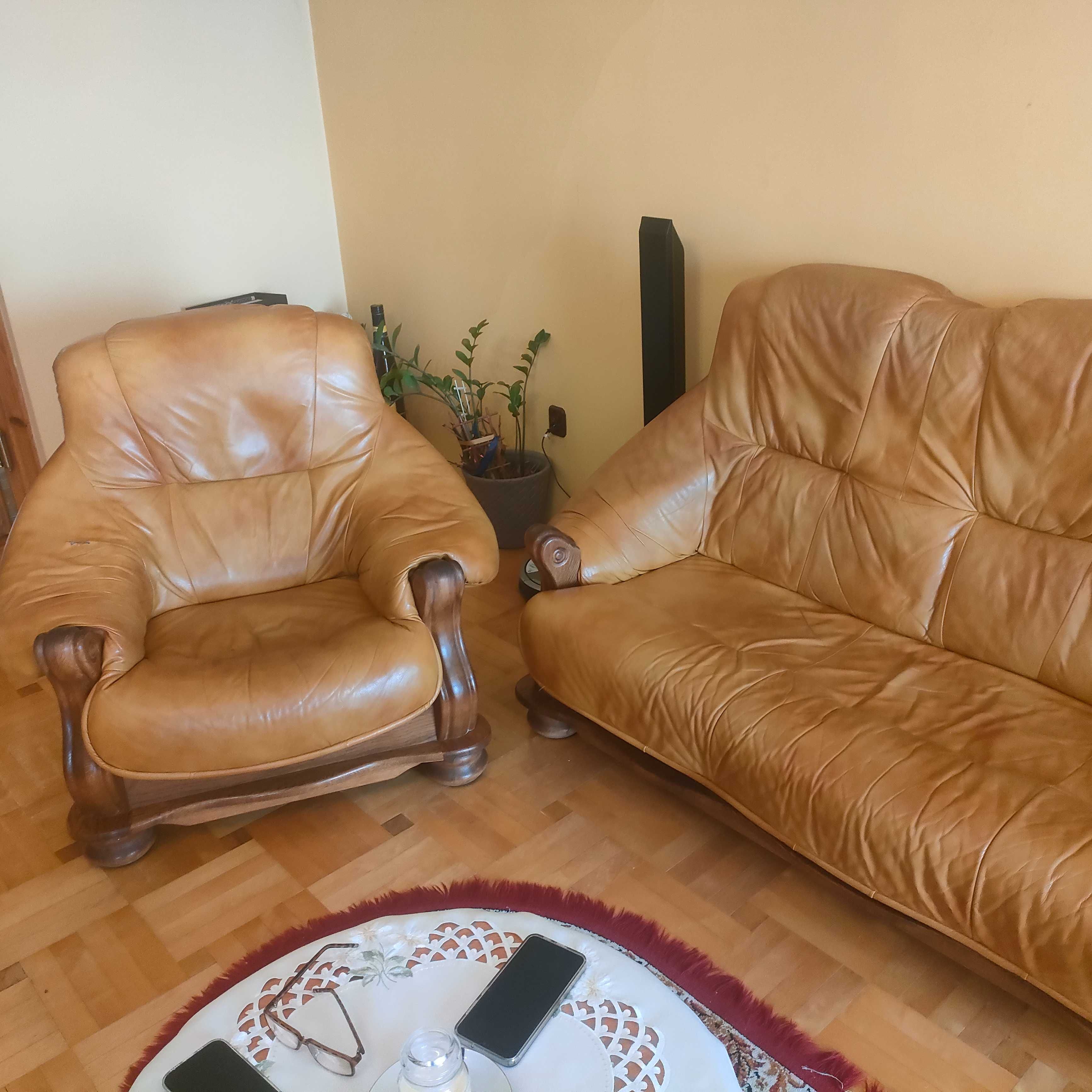 Skórzana kanapa + fotel