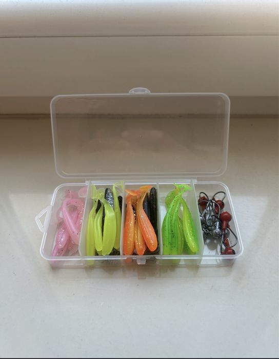 Zestaw przynęt wędkarskich w pudełku – gumy 40szt  + główki jigowe