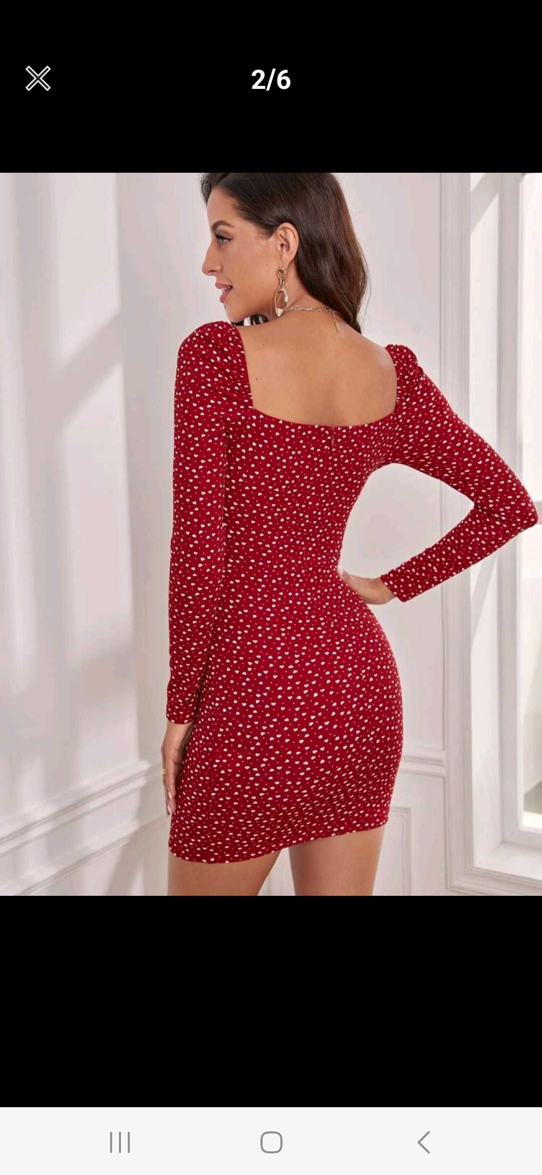 Nowa sukienka czerwon krótka w serduszka z długim rękawem 36